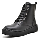 Bota Coturno Tratorado Ziper Preto Fosco Original Dubuy