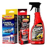 Kit Luxcar-farol Novo-tira Riscos- Cera Líquida Duplo Brilho