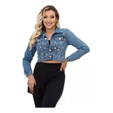 Jaqueta Jeans Feminina Bordada Em Pedraria Mega Luxo