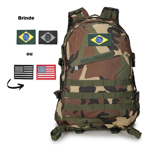 Mochila Tática Molle Modular Grande 45l Reforçada + Bandeira