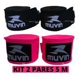 Bandagem Muay Thai Boxe Feminina 5 M Rosa Preta Kit 2 Pares