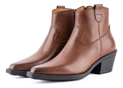 Bota Texana De Cuero Marron Mujer Montagner