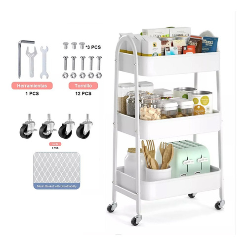 Carrito Organizador Multiusos 3 Niveles Con 360 Metal Ruedas