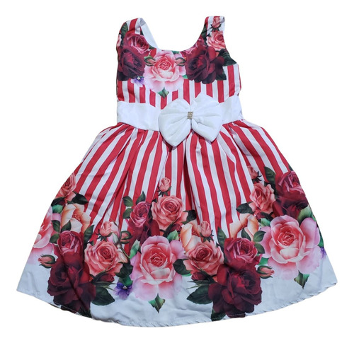 Vestido Infantil De Luxo Rosas Mescladas Reveillon 1-6 Anos