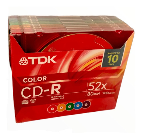 10 Pzas Cd-r Virgen Tdk Color 52x 700 Mb 80 Min