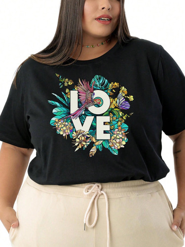 Camiseta Feminina Plus Size T-shirt Love Tamanho G1 Ao G5