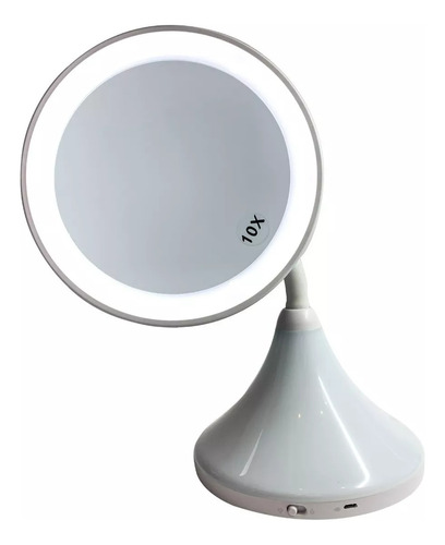 Espejo 10x Zoom Luz Led Para Maquillaje 15cm Flexible E167 Color Del Marco Blanco