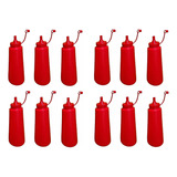 12 Botellas Rojas Dispensadoras Catsup Salsa Crema 500ml