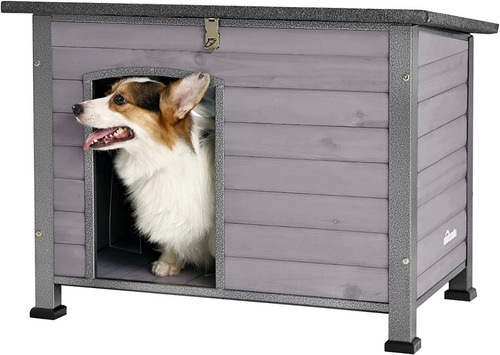 Casa Para Perro De Madera Marco De Hierro Gris Aivituvin 