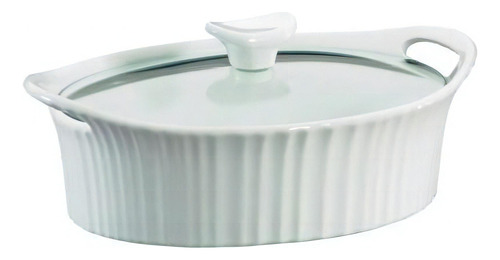 Fuente Ovalada Con Tapa De Vidrio Corningware 1.4 Litros Color Blanco