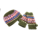 Conjunto De Gorro De Lana Tejida A Mano Y Seda Reciclada Y G