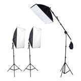 Kit Iluminação Easy Sb-03b 3x Softbox 50x70 Com Girafa E Tri