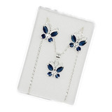 Collar De Mariposa Azul 4 Zirconias De Plata+aretes Mr30