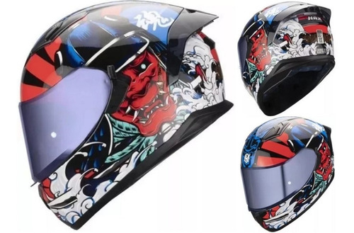 Casco Hax Samurai Azul Rojo Certificado Moto