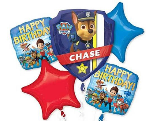 5 Globos Metalicos Paw Patrol Patrulla Canina Cumpleaños Niñ