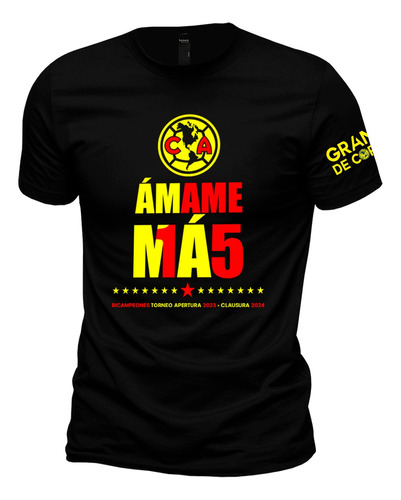 Playera America Campeon Amame Mas Bicampeon Negra