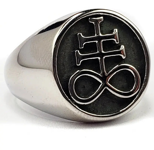 Anillo Leviatán Cruz Satánica Acero Inoxidable Calavera