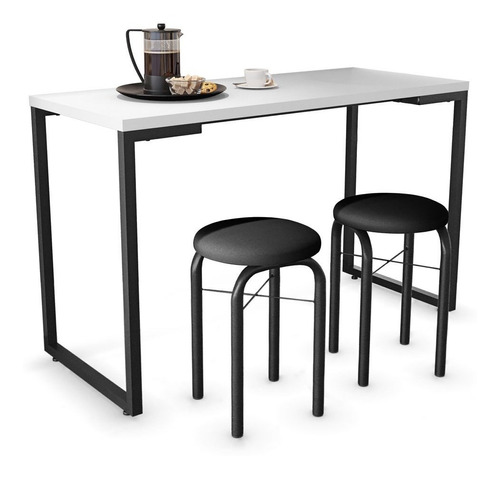 Conjunto Mesa Cozinha Prattica Industrial 120cm Com 2 Bancos