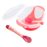 Set Tazon Cuchara Bowl Antideslizante Para Bebe Rojo