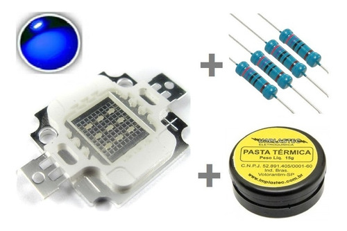 Power Led Chip 10w Azul Actínico 460-470nm Aquário 10 Peças
