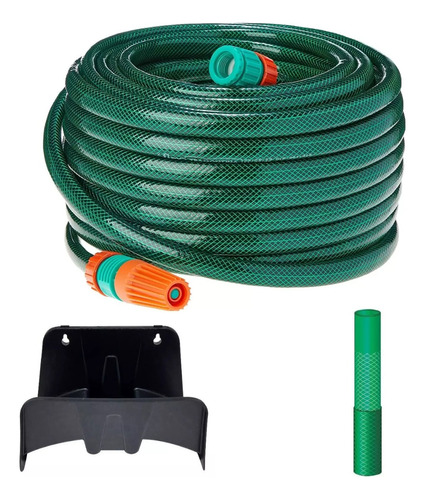 Kit Suporte + Mangueira 10m Meia Lua Resistente Preto Jardim