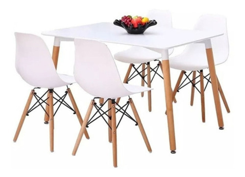 Comedor Eames Rectangular 120x80cm 4 Sillas Color Blanco