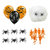 Combo Halloween Deco Globos + Tela Araña + Esqueletos + Arañ