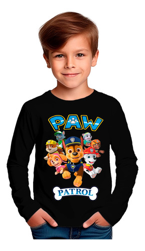 Polera Manga Larga Niño Paw Patrol Personajes 058 Algodón