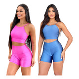 Conjunto Fitness Feminino Roupa Academia Brilho Top Academia