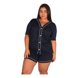Pijama Americano Curto Plus Size Roupa De Dormir Com Botões