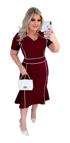 Vestido Moda Evangelica Midi Plus Size Tubinho Casual Luxo