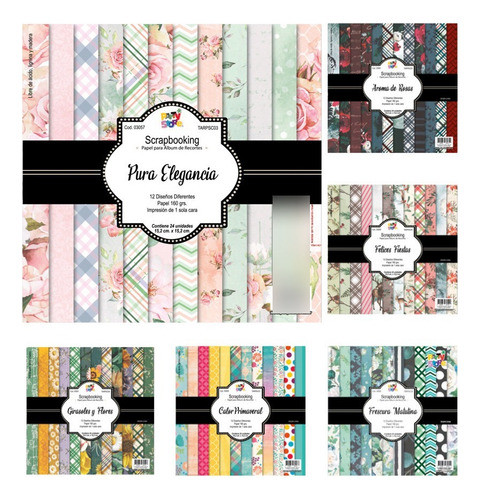 Papel Scrapbooking Estampado Decoración Álbum X 24u De 15x15 Color Pura Elegancia