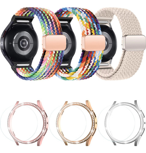 3 Correas + Funda Mica Para Samsung Galaxy Watch 6 7 Fe