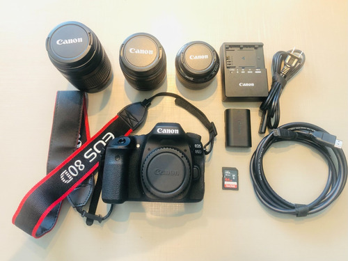  Canon Eos 80d = Kit 3 Lentes+card64gb+mic+bag  1.699 Clics 