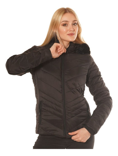 Campera Mujer Inflable Premium Con Capucha Y Piel