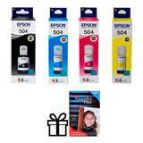  Pack 4 Tinta Epson T504 Ecotank Orig. L4150 L4160 +obsequio