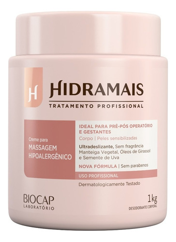 Creme Para Massagem Hidramais Gestantes Hipoalergênico 1kg Tipo De Embalagem Pote