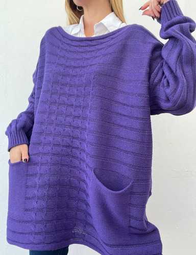 Maxi Sweater Cuello Bote Oversize Talle Especial Mujer
