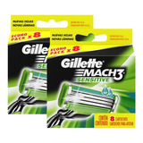 Kit 16 Cartuchos Lâmina De Barbear Gillette Mach3 Sensitive