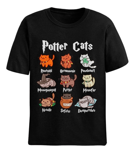 Camiseta Basica Potter Cats Love Hogwarts Harry Potter Geek