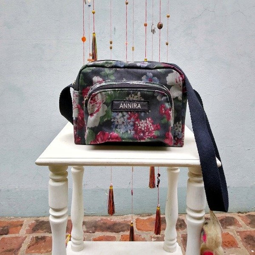 Bolso Bandolera Artesanal Indie De Gabardina Estampada 