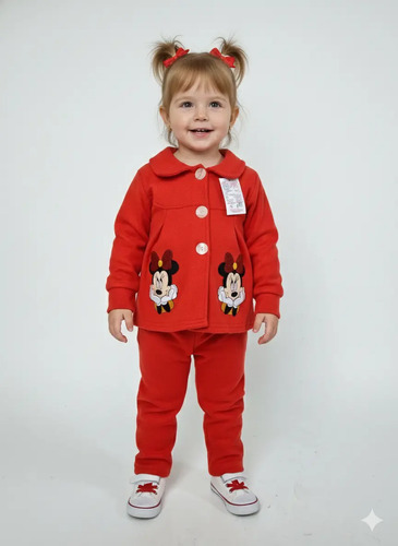 Conjunto Bebé Minnie Mouse Rojo Chamarra Y Pantalón