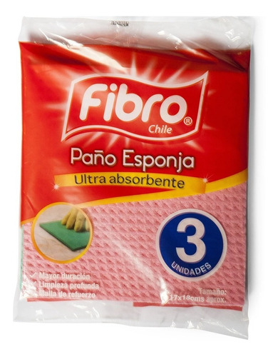 Paño Esponja Fibro - Ultra Absorbente - 3 Uds. 
