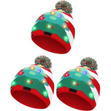 3 Gorros Tejidos Navideños Con Luz Led Gorro De Invierno