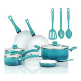 Bateria De Cocina Con Recubrimiento Ceramica 12 Pz Mainstays Color Azul Claro