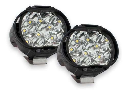 Par Faros 9 Led Luz Fija Y Estrobo Redondos