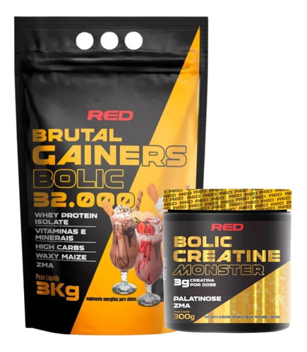 Creatina Red 300g Com Zma + Hipercalórico Brutal Gainers 3k