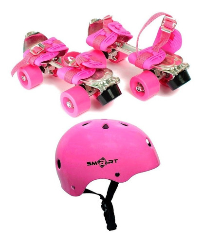 Patin Luna 4 Ruedas Extensible Talle 28 A 41 + Casco  Rosa