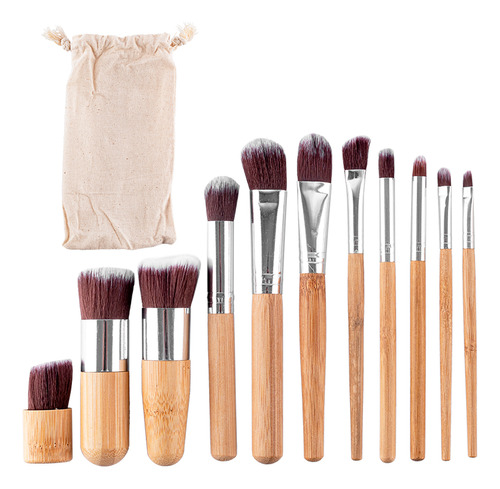 Set Brochas Maquillaje Profesional Bolso Transporte 11pcs Color Marrón