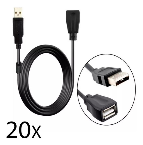 Kit 20 Cabo Usb 2.0 Extensão 3 Metros Extensor Macho Fêmea